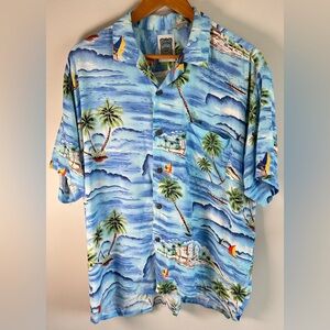 Ocean Current Hawaiian Mens Button Down Shirt Sz L Island Vacation Rayon Vintage